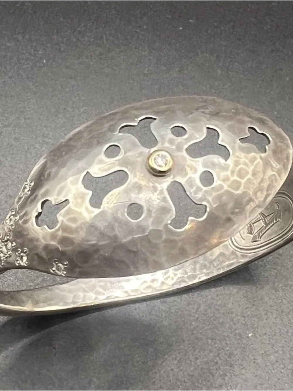 Brandon Holschuh Sterling Silver & 14K Gold Hammered Spoon Cuff with Diamonds